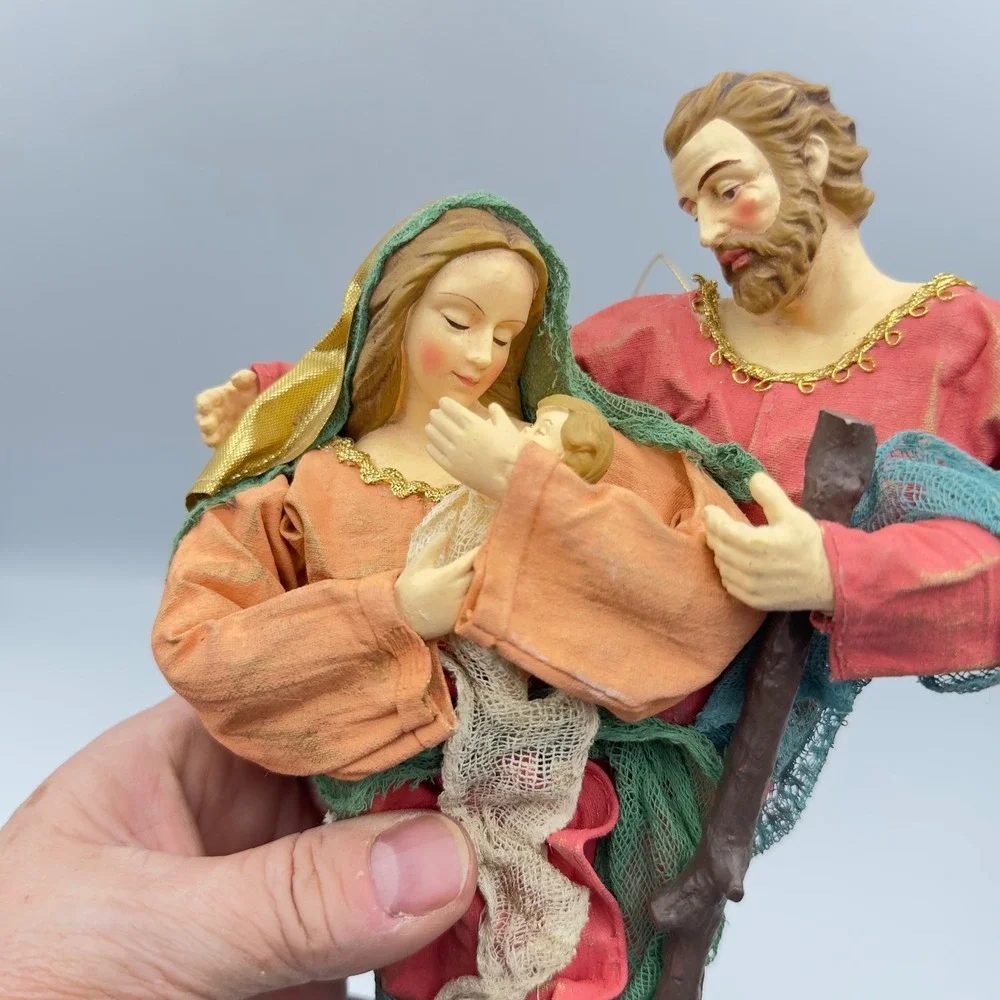 Holy Family Nativity Christmas Ornament resin faces Mary Joseph baby Jesus‎